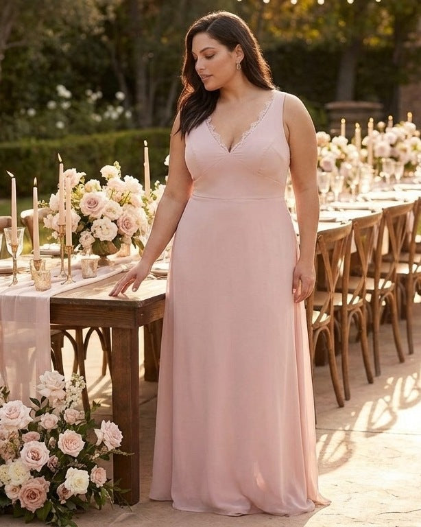 Silvarelle Minimalist Plus Size Sheath Bridesmaid Dress with Soft Chiffon for Wedding -N0365