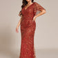 Fashion Plus Size V Neck Mermaid Sequin & Tulle Evening Dress