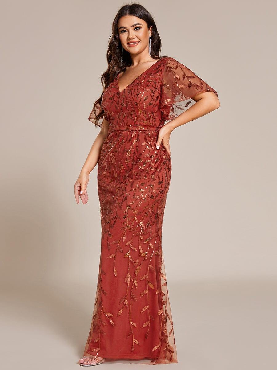 Fashion Plus Size V Neck Mermaid Sequin & Tulle Evening Dress