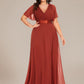 Plus Size Simple Empire Waist Flutter Sleeve Evening Dress