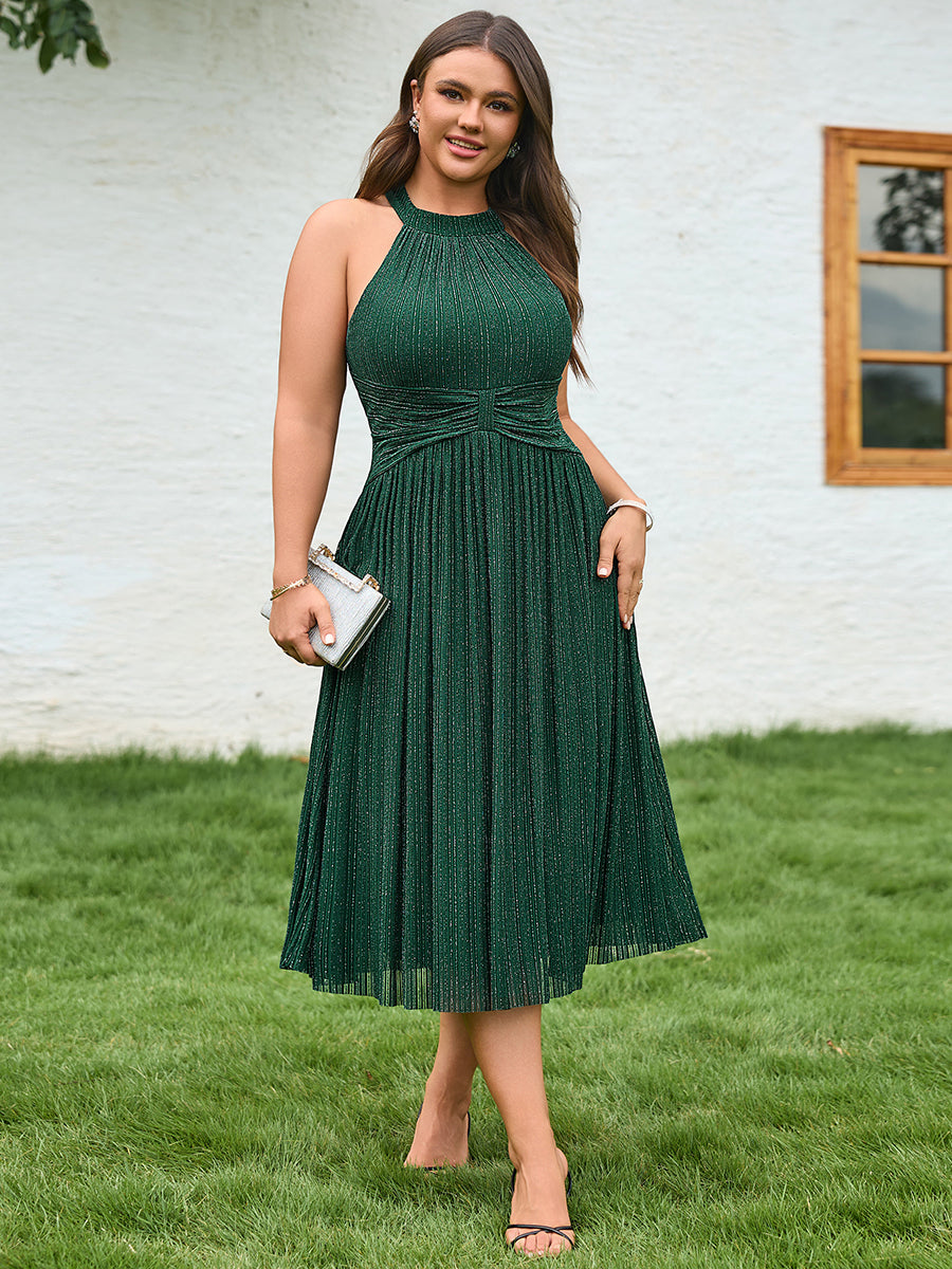Plus-Size Glittery Halter Neck Dress