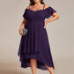 Plus Size Cold Shoulder Sweetheart Necklin Chiffon Midi Wedding Guest Dress