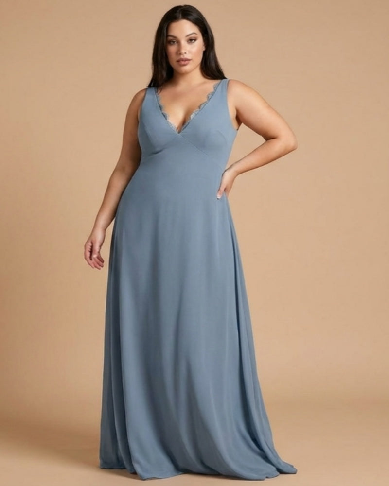 Silvarelle Elegant Plus Size Sheath Chiffon Bridesmaid Dress with Flowing Fit for Wedding -N0364