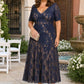 Floral Embroidered A-Line Mother Dress with Lace Detail and Short Sleeves
