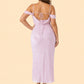 Plus Size Off Shoulder Burnout Floral Bridesmaid Dress with Lace-Up Back
