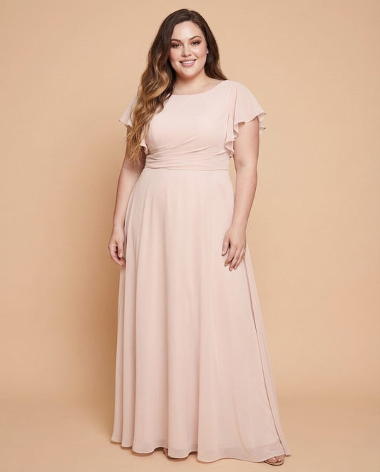 Avenleigh Plus Size Half Sleeve Pleated Chiffon A-Line Bridesmaid Dress for Wedding Party - N0338
