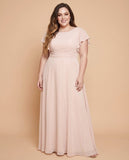 Avenleigh Plus Size Half Sleeve Pleated Chiffon A-Line Bridesmaid Dress for Wedding Party - N0338