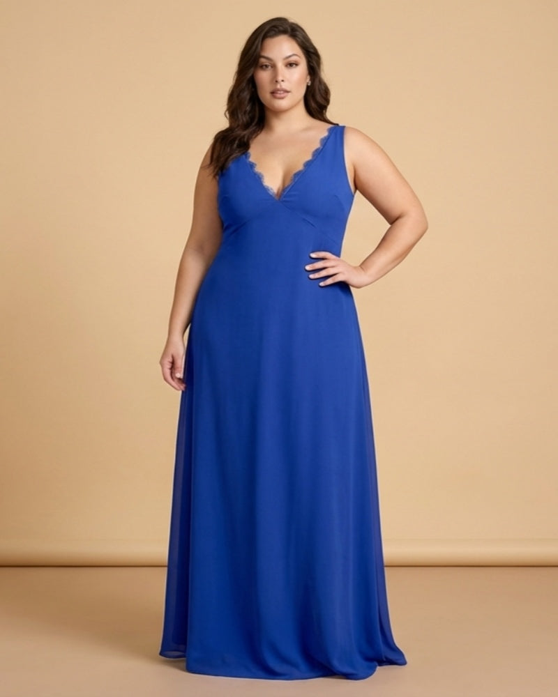 Silvarelle Elegant Plus Size Sheath Chiffon Bridesmaid Dress with Flowing Fit for Wedding -N0364