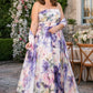 Plus Size Mother of the Bride Organza A Line Dress with Floral Print and Matching Wrap