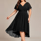 Plus Size Double V-Neck Ruffles Sleeve Chiffon Midi Wedding Guest Dress