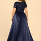 Plus Size Mother of the Bride Dress with Sequins and Flowing Cloak