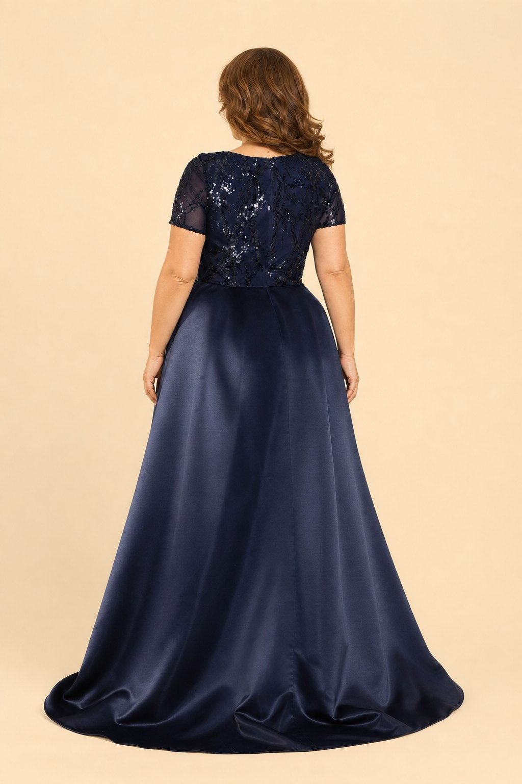 Plus Size Mother of the Bride Dress with Sequins and Flowing Cloak