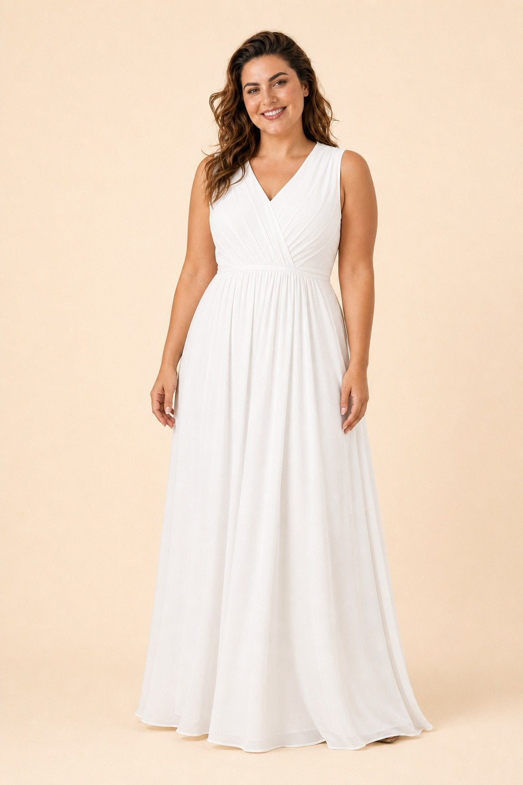 Elegant Plus Size Bridesmaid Dress with Lace Panel Back and Soft Pleats