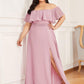 Plus Size Off the Shoulder Formal Bridesmaid Dress with Thigh Split