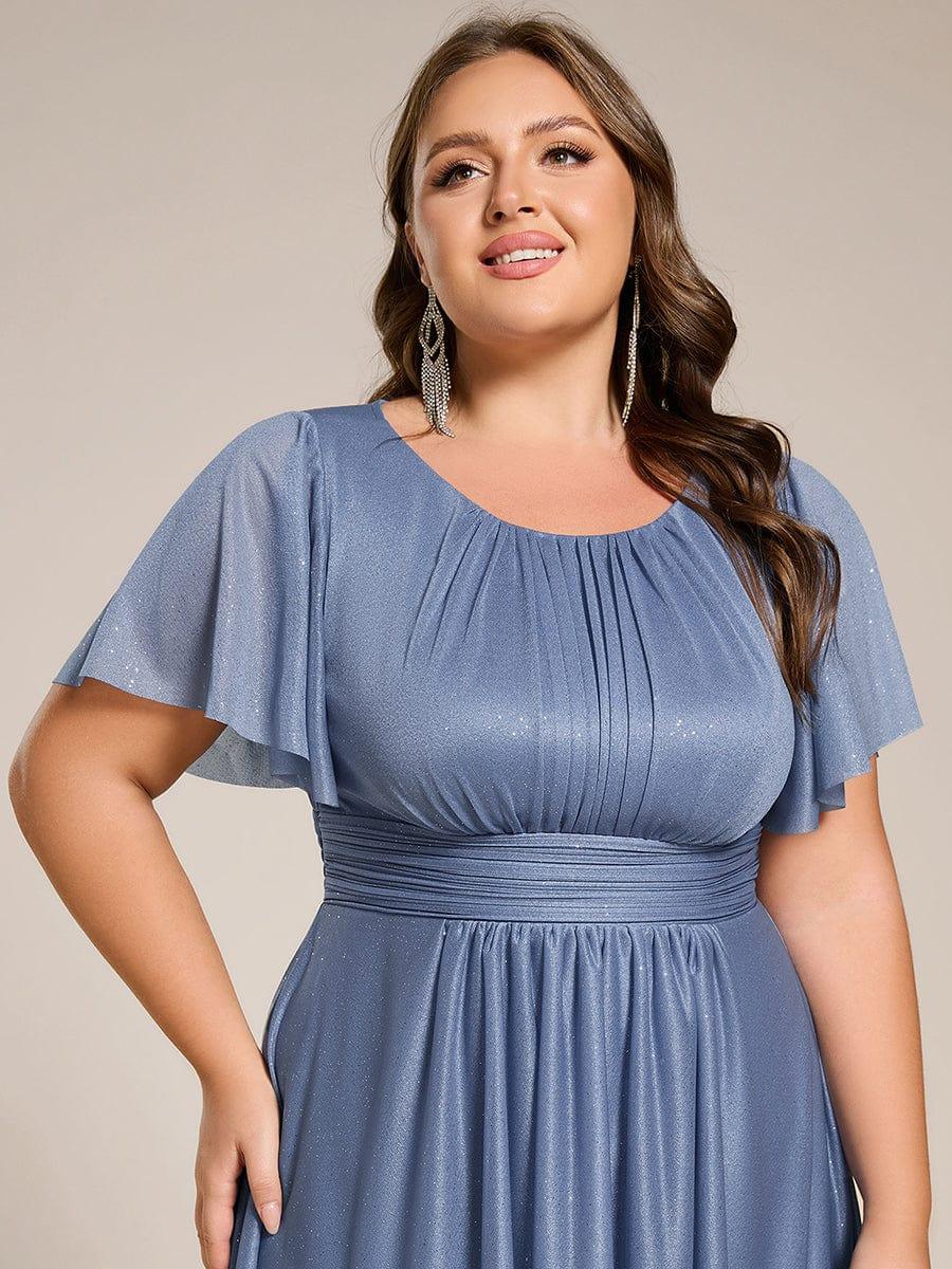 Plus Size Sequin Round Neck Asymmetrical Midi Wedding Guest Dress