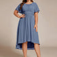 Plus Size Pleated Round Neckline A-Line Midi Chiffon Wedding Guest Dress