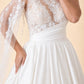 Plus Size A-Line Wedding Dress with Asymmetric Sleeve Lace Panels Open Back and Pockets