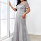 Floral Sequin Print Plus Size Mermaid Tulle Evening Dress