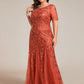 Floral Sequin Print Plus Size Mermaid Tulle Evening Dress
