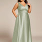 Plus Size Satin Maxi Formal Dress with Pockets