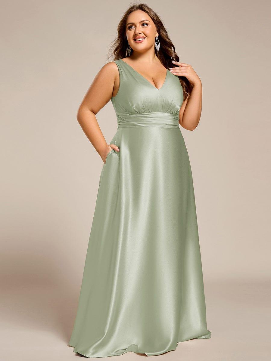 Plus Size Satin Maxi Formal Dress with Pockets