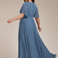 Plus Size Floral Applique Short Sleeve A-Line Chiffon Formal Evening Dress