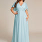 Plus Size Floral Applique Short Sleeve A-Line Chiffon Formal Evening Dress