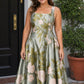 Elegant Floral Bridesmaid Ballgown Square Neck A-Line Dress