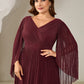 Plus Size Glittery Empire Waist Batwing Sleeve Mother of the Bride Dress
