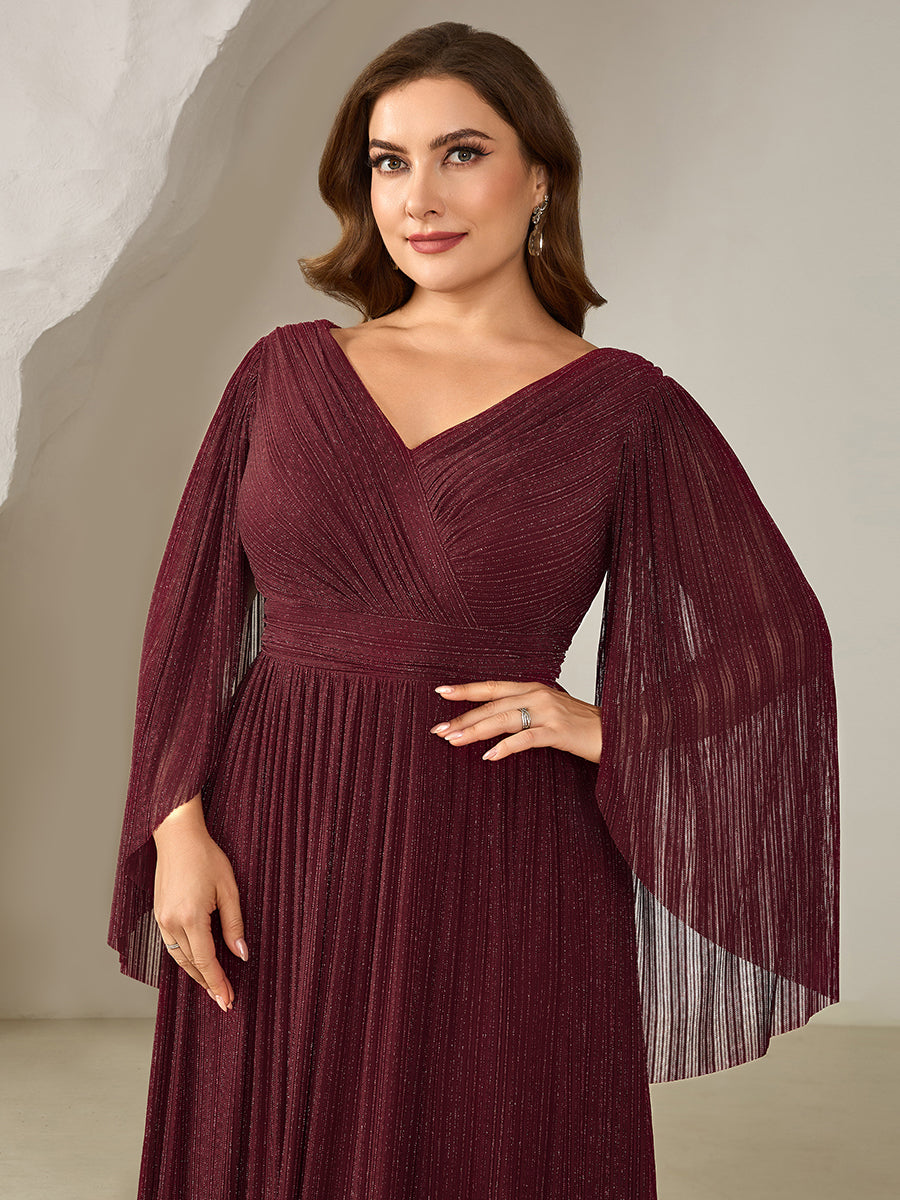 Plus Size Glittery Empire Waist Batwing Sleeve Mother of the Bride Dress