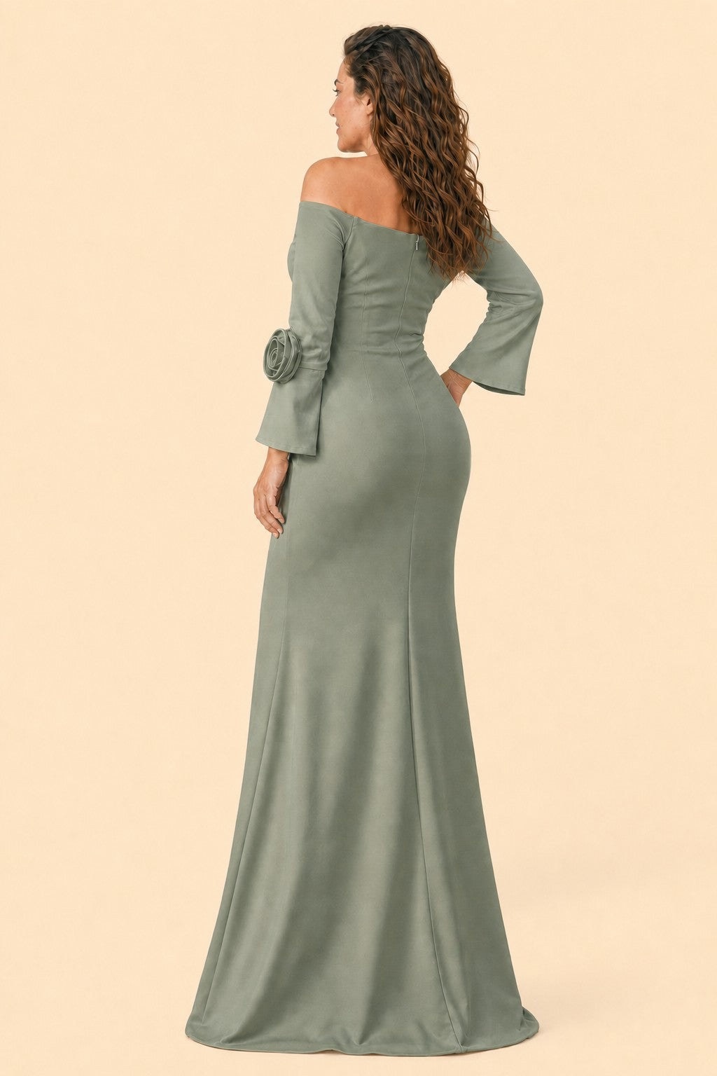 Plus Size Mother of the Bride Gown with Sculpted Flower Detail and Feminine Silhouette