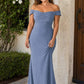 Plus Size Off Shoulder Ruched Bridesmaid Dress with Statement Back Bow