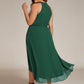Flowy Plus Size Halter Neck Chiffon Midi Wedding Guest Dress
