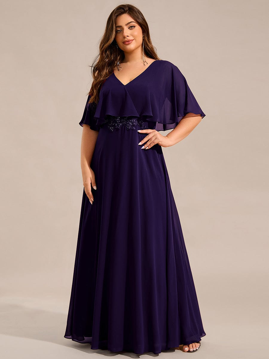 Plus Size Chiffon Formal Maxi Dress with Batwing Sleeves