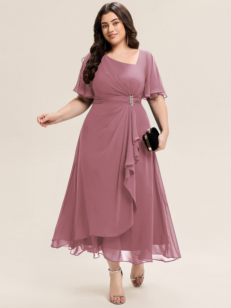 Plus Size Chiffon Ruffle Sleeve Formal Dress
