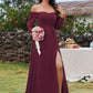 Plus Size High-Slit Waist Pleated Bridesmaid Dress with Long Sleeves