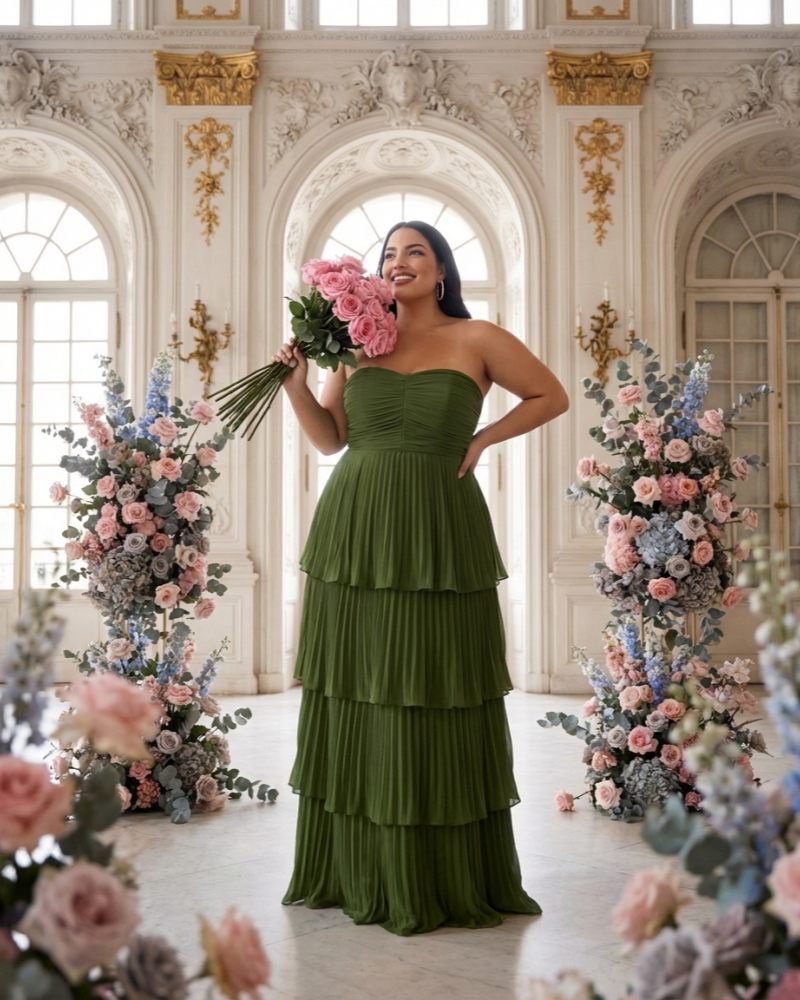 Chantarae Romantic Plus Size A Line Bridesmaid Dress with Sweetheart Neckline and Ruffles -N0369