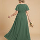 Petaline Elegant Chiffon A-Line Bridesmaid Gown with Short Sleeves N0324