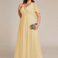 Plus Size Floral Applique Short Sleeve A-Line Chiffon Formal Evening Dress