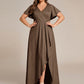 Plus Size Glitter Ruffled High-Low Front Slit Evening Dress