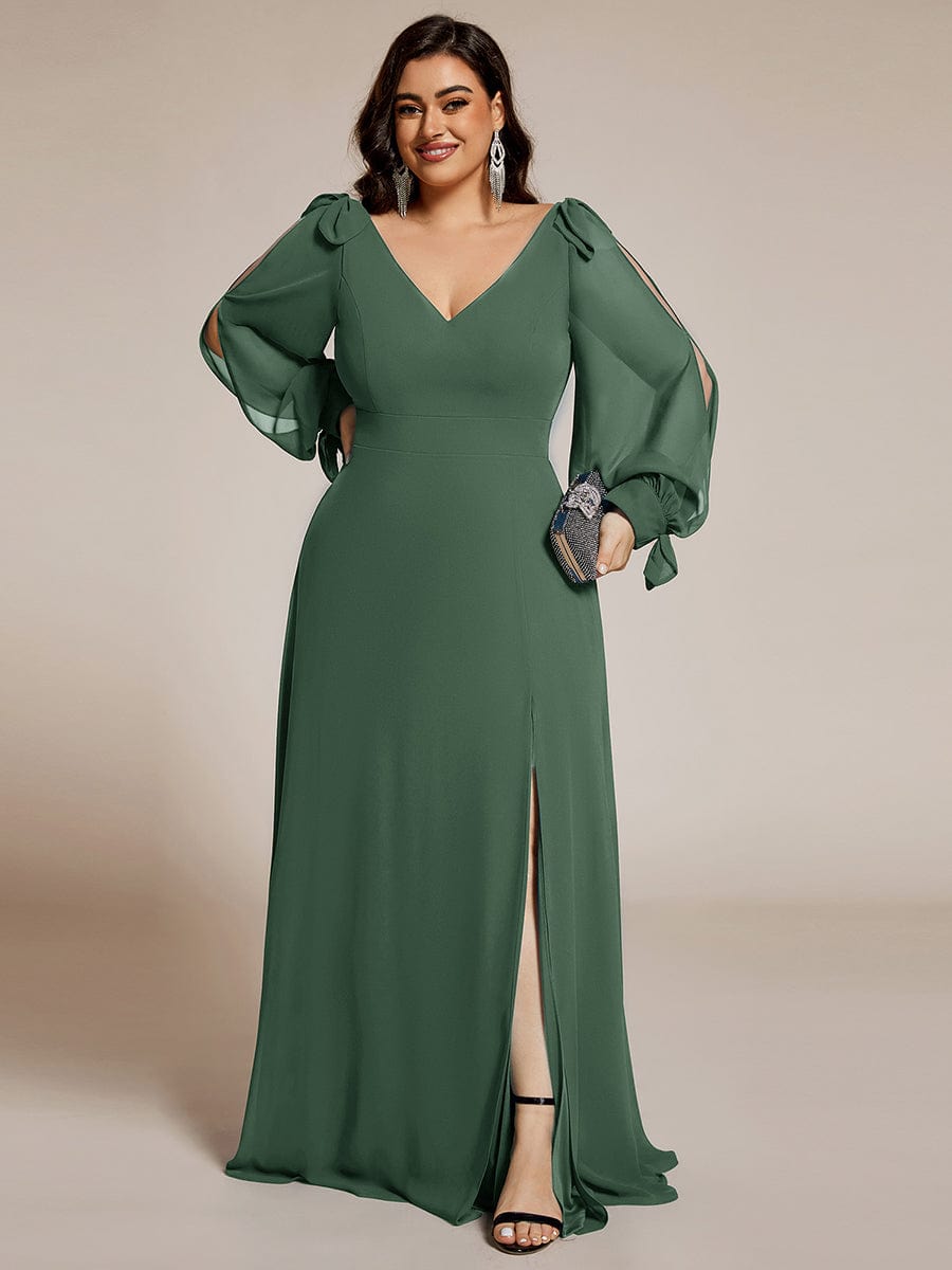Plus Size Open Lantern Sleeve A-Line Bridesmaid Dress