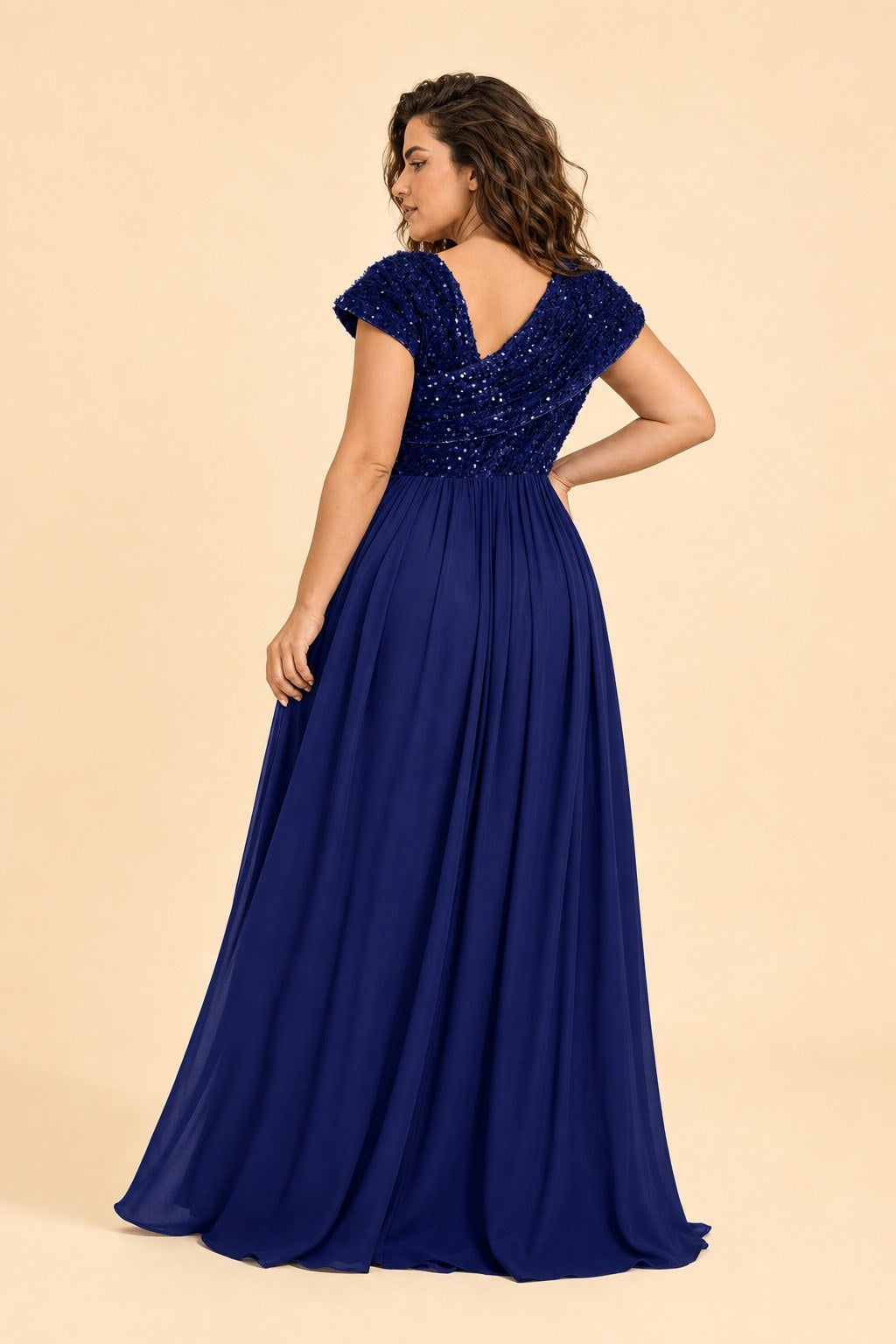 Asymmetrical Neck Evening Gown with Sequin Accent for Bridesmaids and Formal Events