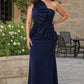 Plus Size One Shoulder Maxi Bridesmaid Dress with Fan Pleats and Elegant Fit