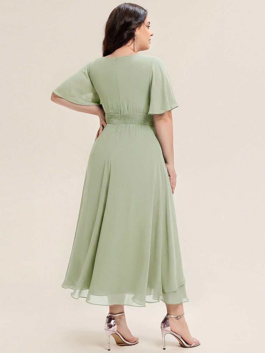 Plus Size Chiffon Ruffle Sleeve Formal Dress