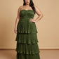 Chantarae Luxury Satin Strapless A-Line Plus Size Bridesmaid Dress with Ruffle -N0377
