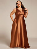 Plus Size Satin Maxi Formal Dress with Pockets