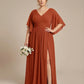 Petaline Romantic Plus Size A-Line Bridesmaid Dress with V-Neck Pleated Chiffon - for Weddings N0301