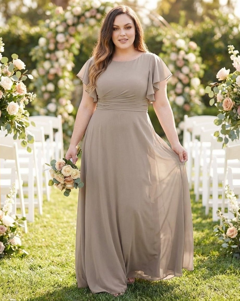 Avenleigh Plus Size Classic A-Line Chiffon Bridesmaid Dress Floor Length for Wedding - N0329