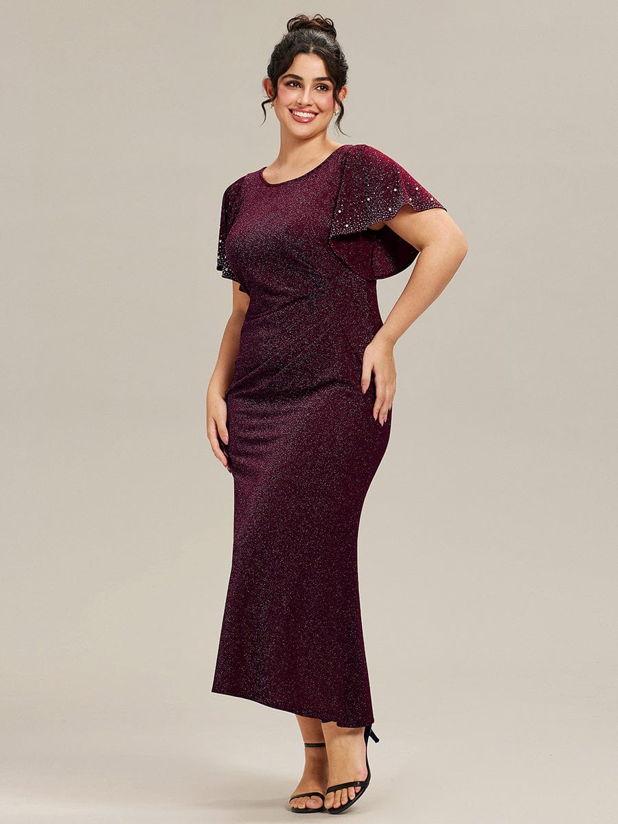 Plus Size Sequin Flutter Sleeve Formal Dress