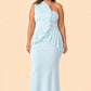 Plus Size One Shoulder Maxi Bridesmaid Dress with Fan Pleats and Elegant Fit
